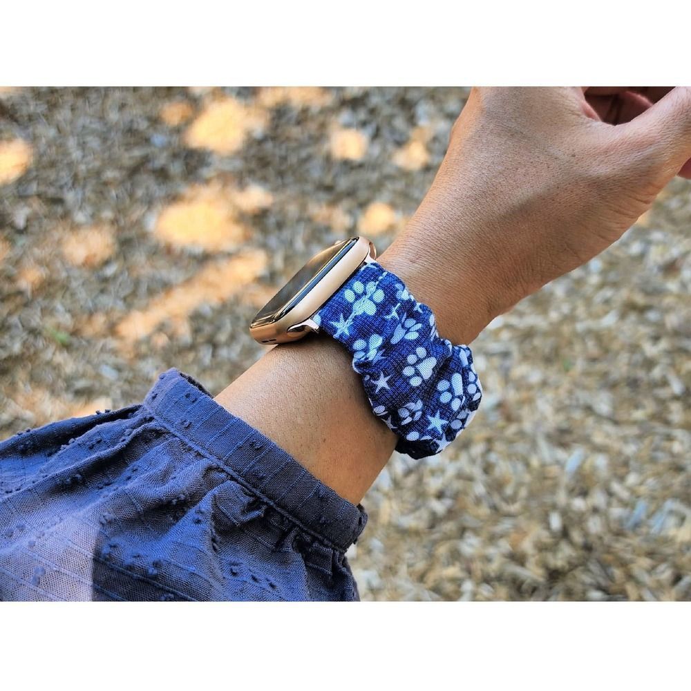 Dog Paw Print Scrunchies Watch Band for Apple Watch, Fitbit Sense Versa 321 Lite